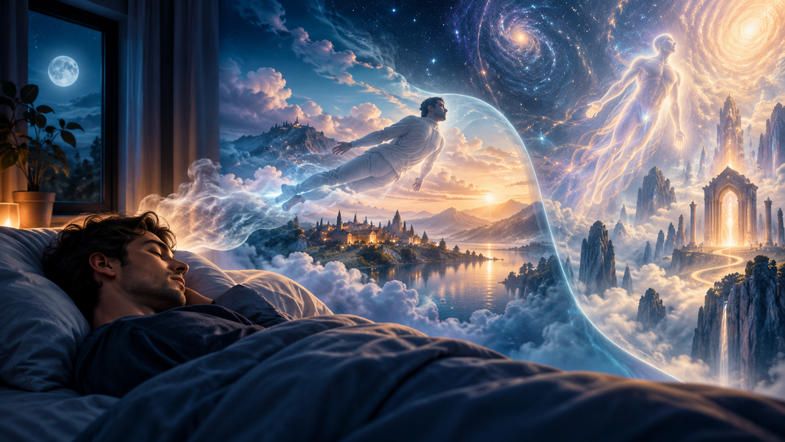 Astral seyahat ve lucid rüya farkını simgeleyen yazısız gece ve rüya manzarası