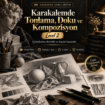 Karakalemde Tonlama, Doku ve Kompozisyon (Level 2) - 6 Haftalık Canlı Eğitim - (Uluslarası Katılım Sertifikası Hediye)