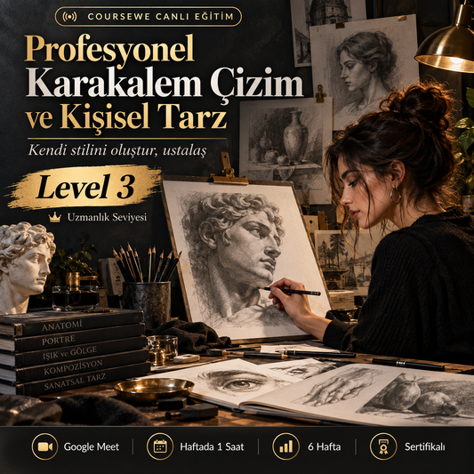 Profesyonel Karakalem Çizim ve Kişisel Tarz (Level 3) - 6 Haftalık Canlı Eğitim - (Uluslarası Katılım Sertifikası Hediye)
