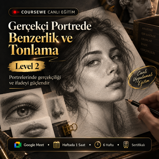 Gerçekçi Portrede Benzerlik ve Tonlama (Level 2) - 6 Haftalık Canlı Eğitim - (Uluslarası Katılım Sertifikası Hediye)