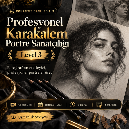 Profesyonel Karakalem Portre Sanatçılığı (Level 3) - 6 Haftalık Canlı Eğitim - (Uluslarası Katılım Sertifikası Hediye)