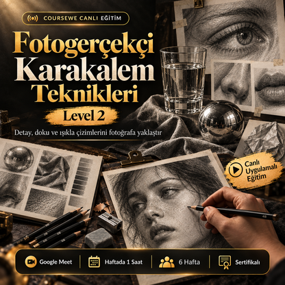 Fotogerçekçi Karakalem Teknikleri (Level 2) - 6 Haftalık Canlı Eğitim - (Uluslarası Katılım Sertifikası Hediye)