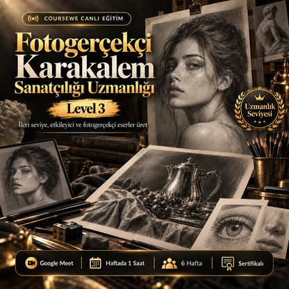 Fotogerçekçi Karakalem Sanatçılığı Uzmanlığı (Level 3) - 6 Haftalık Canlı Eğitim - (Uluslarası Katılım Sertifikası Hediye)
