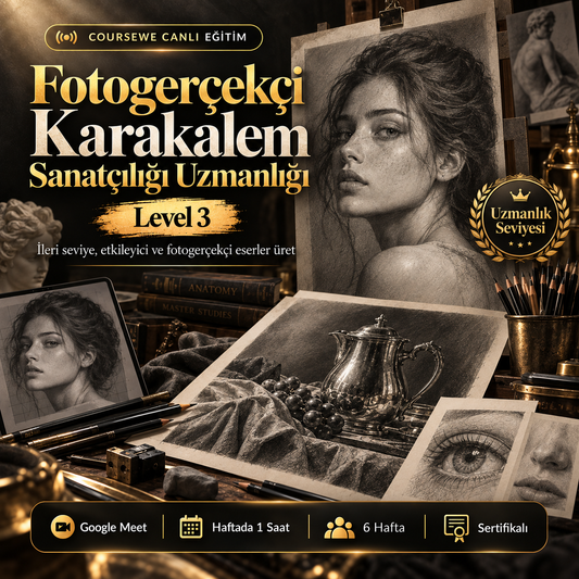 Fotogerçekçi Karakalem Sanatçılığı Uzmanlığı (Level 3) - 6 Haftalık Canlı Eğitim - (Uluslarası Katılım Sertifikası Hediye)