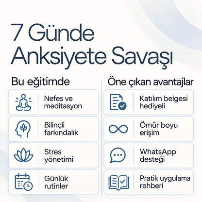 7 Günde Anksiyete Savaşı PDF E-kitabı (Katılım Belgesi Hediyeli) — içerik ve avantajlar