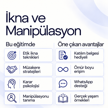 İkna ve Manipülasyon Eğitimi PDF E-kitabı (Katılım Belgesi Hediyeli) — içerik ve avantajlar